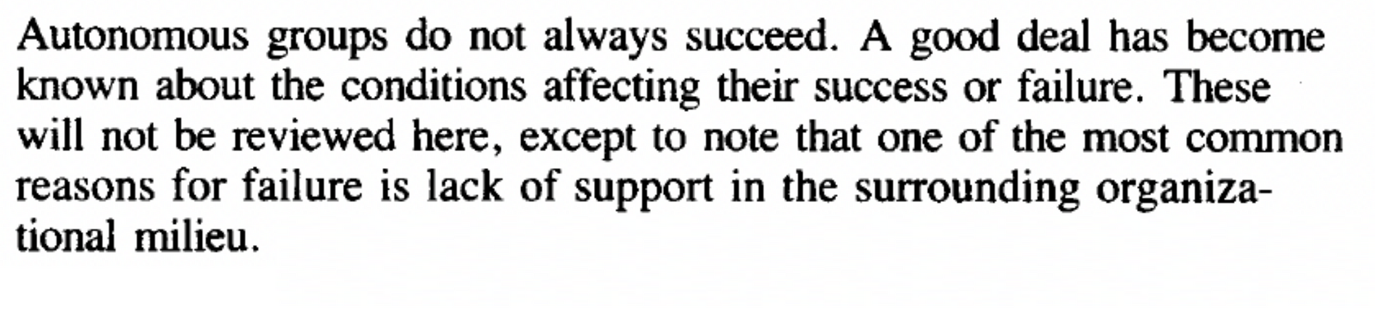 An excerpt of the paper on how autonomous groups do not always succeed