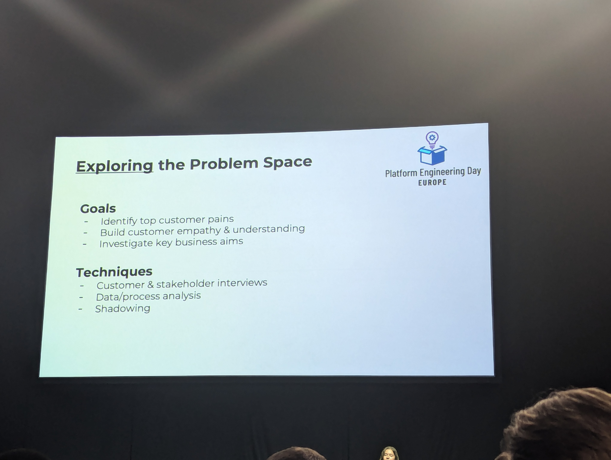 A picture of the 'exploring the problem space' slide